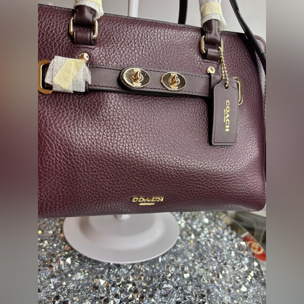 Coach Dark Purple Satchel with Gold Accents - Picture 2 of 15